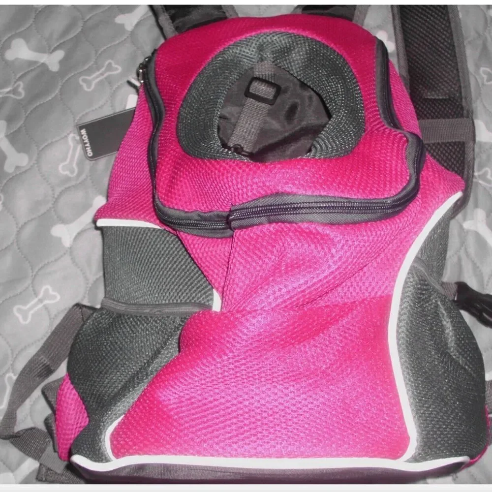 WOYYHO Dog Pet Carrier Backpack Mesh Breathable Head-Out-Pink-Large (3 in Stock)